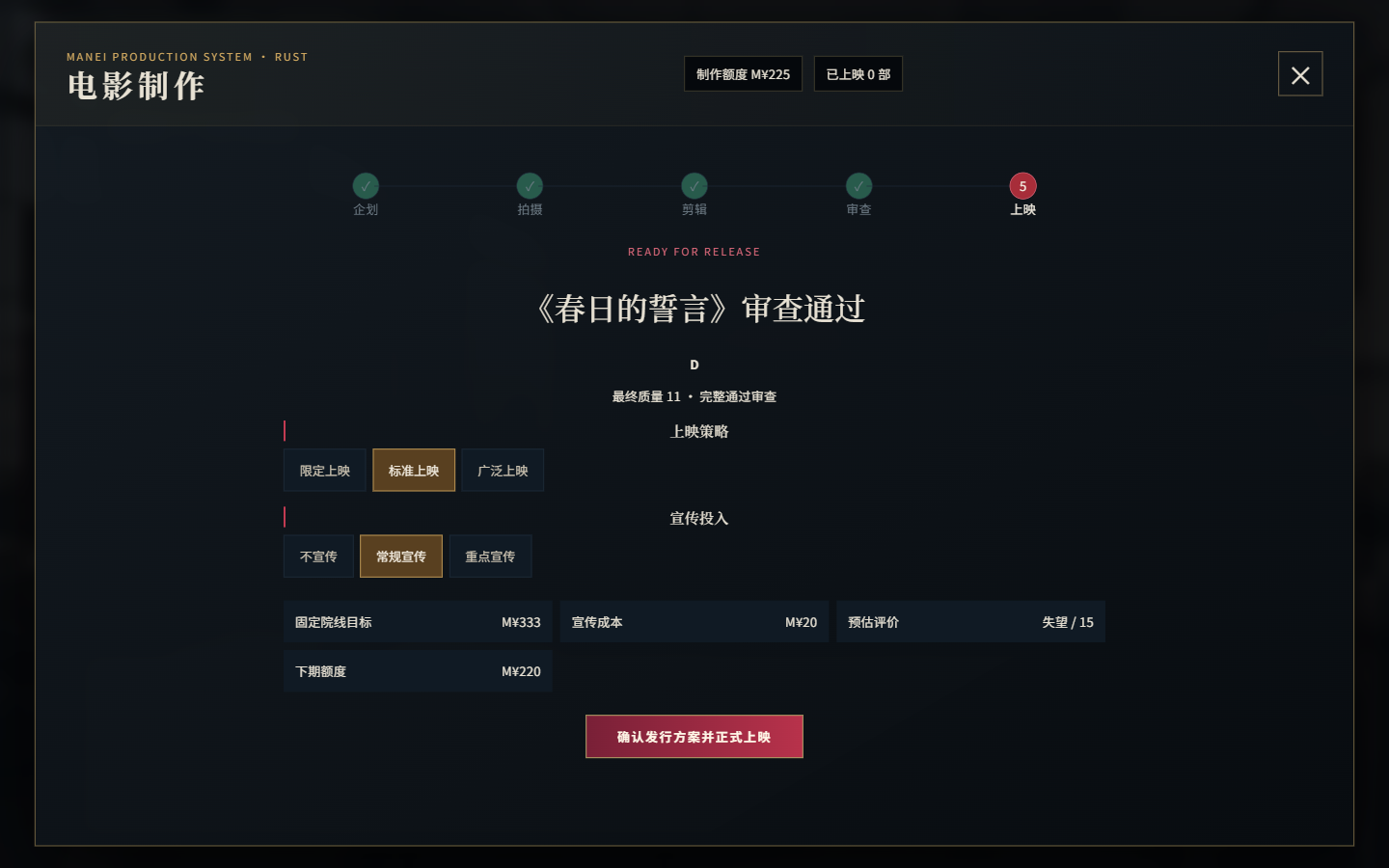 映画制作 — 審査後の公開プラン